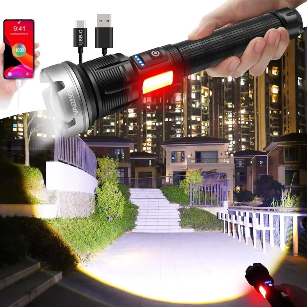 Rechargeable High-Lumen Flashlight with Spotlight and UV Mini Light for Camping - Picture 2 of 8